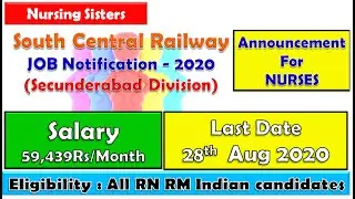 South Central Railway Staff Nurse vacancy 2020| SCR Recruitment 2020 | Telungana nursing job vacancy