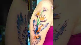 Color Bird Flower   Farbiges Tattoo mit Vogel und Blumen Dimi Old Dragon Ink