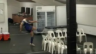 Josh Reynolds kicks chair after being sin binned (Round 22, 2014)