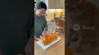 Real Cat Freaks Out! | She Cuts a Cat Cake 🤣🤣 OMG Orange Cat! #catcake #funnycat #catlovers