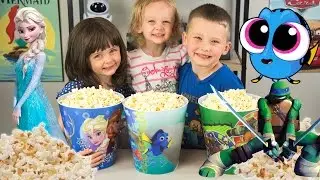 HUGE Popcorn Surprise Bucket Toys Finding Dory Frozen Elsa TMNT Ninja Turtles Kinder Playtime