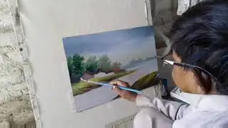 Oil Landscape Painting Indian village with (Qaisar art)