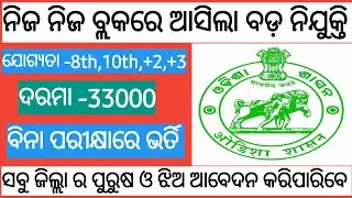 Odisha Block Level Recuirement 2024||block level job in odisha 2024 online apply||odisha govt job
