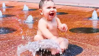 Funny Baby Playing with Water - Baby Outdoor Videos