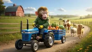 A Calm Day on the Farm 🐒🌱 | Monkey Cuts Grass Peacefully