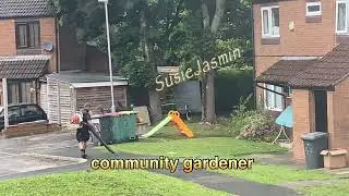 Community gardeners at work , have harvest beans in our pot garden 
