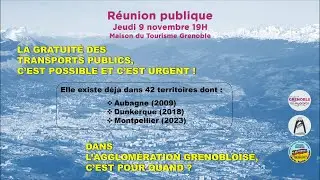 Conf-Débat 09 nov 2023. Grenoble. La gratuité des transports publics c'est possible et c'est urgent!