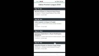 IPL 2020 scheduled or Fixtures