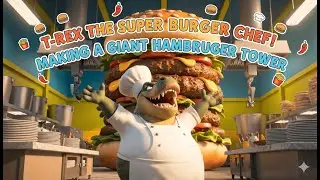 T-Rex the Super Burger Chef! Making a Giant Hamburger | Funny Cartoon for Kids | T-rex and Life
