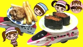 プラレールでおすしやさんごっこ♪　みんなで大好きなお寿司をのせて楽しくパーティー♪　手巻き寿司　かっぱ寿司　家族まんぷくセット　3人きょうだい