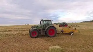 Self Propelled BaleBaron & Fendt Vario Tractors baling and carting hay at Jolley Farms Hay