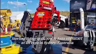 Sterling Side grip pile driver and Auto tilt Vibro hammer at an Expo in Sydney, Australia