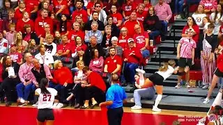 Laney Choboy amazing dig ends up in the stands Nebraska Husker Volleyball 11/12/23 vs Illinois