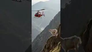 Goat Rescued from Mountain Cliff by Helicopter | Incredible Rescue 🐐🚁 #shorts