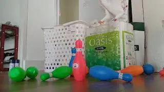 所有しているボウリングのピンをストライクが出るごとに大きさを拡大して倒してみた
