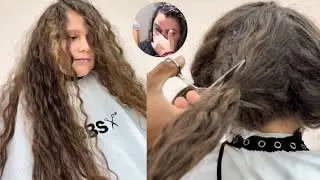 12 años sin cortar su CABELLO 😱 MADRE LLORA  #cambiodelook #hairstyle #haircut 