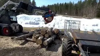 Kev&auml;ist&auml; kohinaa ja kourasahausta |Spring time and bobcat grapple saw|