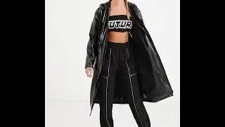 Wet look pu parka in black