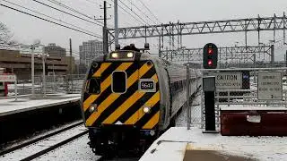Amtrak Hartford Line Train arriving at New Haven Station in the snow