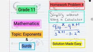 Grade 11 Mathematics: Simplify exponents expression without using a calculator | Homework 4 