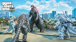 GTA 5 Mods - Godzilla 2024 vs Mechagodzilla Family | Epic Monster Battle in Los Santos