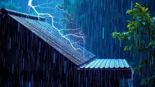 Goodbye Insomnia with Heavy Rain & Thunder Growls on a Stale Tin Roof in Foggy Murky Forest at Night