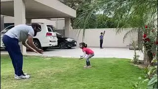 Mohammad Yousuf Playing Cricket and bowling to his son in his home