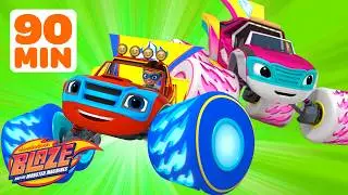 Blaze and Watts BEST Rescues and Adventures! ❤️🩷 #2 | 90 Minutes | Blaze and the Monster Machines