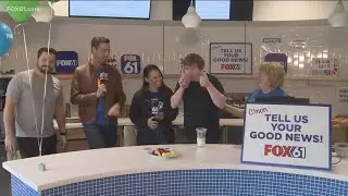 Making healthy 'super shake' smoothies for World Down Syndrome Day Block Party