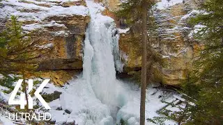 8 HOURS Mighty Waterfalls Sounds - 4K Winter Beauty of Icebound Waterfalls - Stanley Falls, Canada