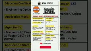 IOCL Recruitment 2025 || New Vacancy 2025 Future Job Today #jobs #shorts