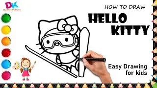 How to Draw Hello Kitty Skiing |step by step |cartoon |for kids