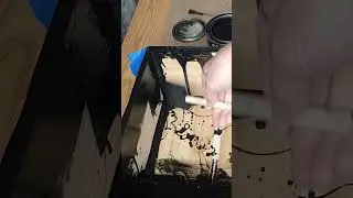 Painting Flex Seal liquid rubber on wood box Waterfall reservoir
