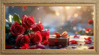 4K Framed TV Art: Red Roses & Gift Box Glow | Elegant Valentine&rsquo;s Ambience