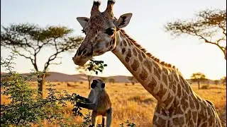 Giraffe and Monkey (Wildlife Close-up) with Relaxing Nature Sounds (ASMR) from Etosha #ASMR #Relax