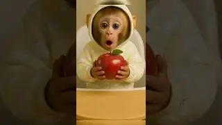 😂🐒 Baby Monkey Eating Apple 🍎 | Cute & Funny Reaction