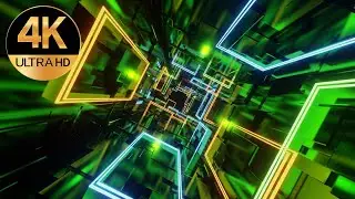 10 Hour 4k TV Fast moving screensaver metallic Green yellow Neon Tunnel Abstract background video