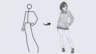 How to draw Momo Ayase full body out of a stickman | Easy Step by Step