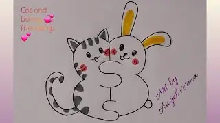 Cat and banny friendship, True friends hug, Sketch art, Angel artfun