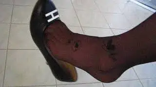 Footflex by Lotus, navy leather pumps and black nylons