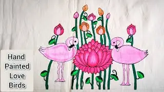 Hand painting art - A design of love Birds & Lotus/ using for blous or dress up || Bits of ART ||