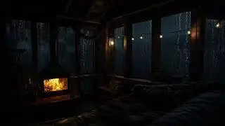 Rainy Cabin Night | Fireplace and Falling Rain Ambience for Relaxing Sleep