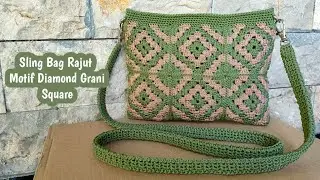 Sling Bag Rajut Motif Diamond Grani Square | Crochet Sling Bags Easy Tutorial