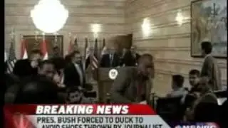 Bush almost hit with flying shoes, Iraqi Press Conference