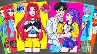 [🌈Paper diy🌈] HUNTRIX MIRA HATES RUMI & JINU COUPLE?! 😡 KPOP DEMON HUNTERS Sticker Book, ASMR