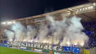 Racing Strasbourg fans tifo and pyro vs Lille in Ligue 1