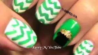 Green Chevron pot of Gold Nails