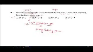 The standard electrode potential value of the elements A,B and C 0.68,-2.50 and 0.50 V resp....