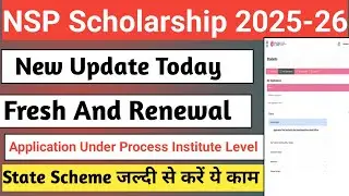 NSP State Scheme 2025-26 | Fresh And Renewal | Application Under Process Institute Level | NSP 2026