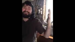 Slapping wasp with knife then laughing maniacally